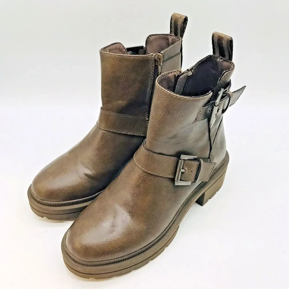 Rocket Dog Brown Conrad Ankle Boots Women's 6.5 Chunky Y2K Straps Buckles Bootie